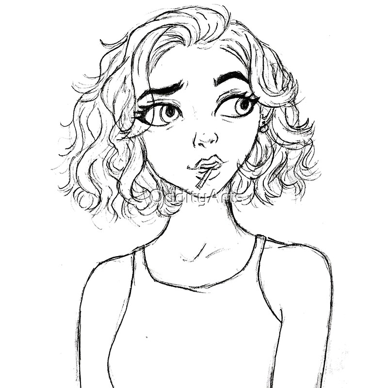 cartoon girl with short hair sketch