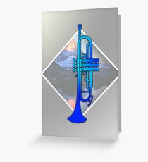 Blue trumpet with Mountains Greeting Card