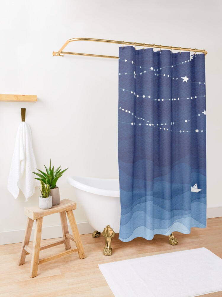 Alternate view of Garland of Stars IV, nautical watercolor Shower Curtain