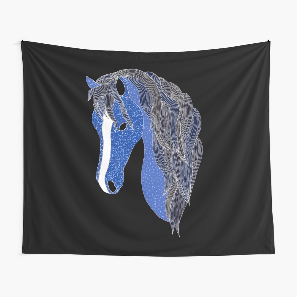 Blue Pony 2 - Midnight Blue Wall Tapestry