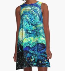 STARRY NIGHT: Vincent Van Gogh Famous Painting Print A-Line Dress