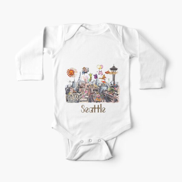 POP ART Crazy City of Seattle Long Sleeve Baby One-Piece