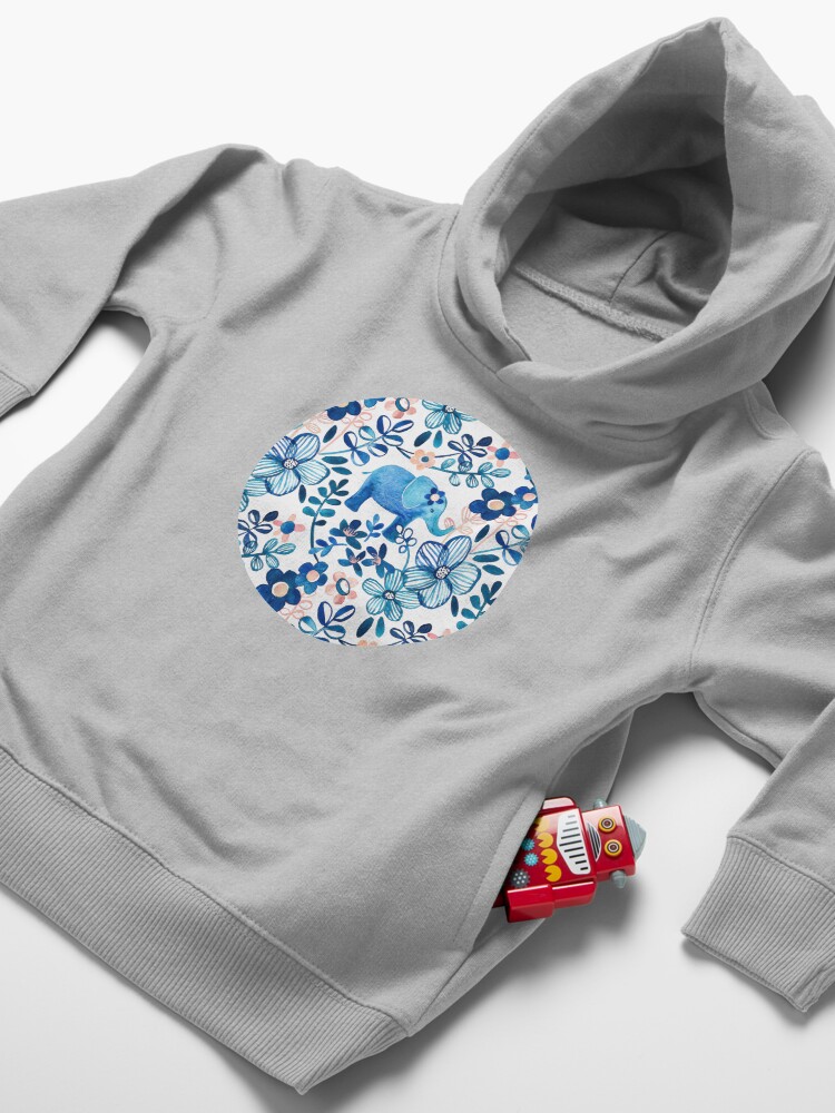 Alternate view of Blush Pink, White and Blue Elephant and Floral Watercolor Pattern Toddler Pullover Hoodie