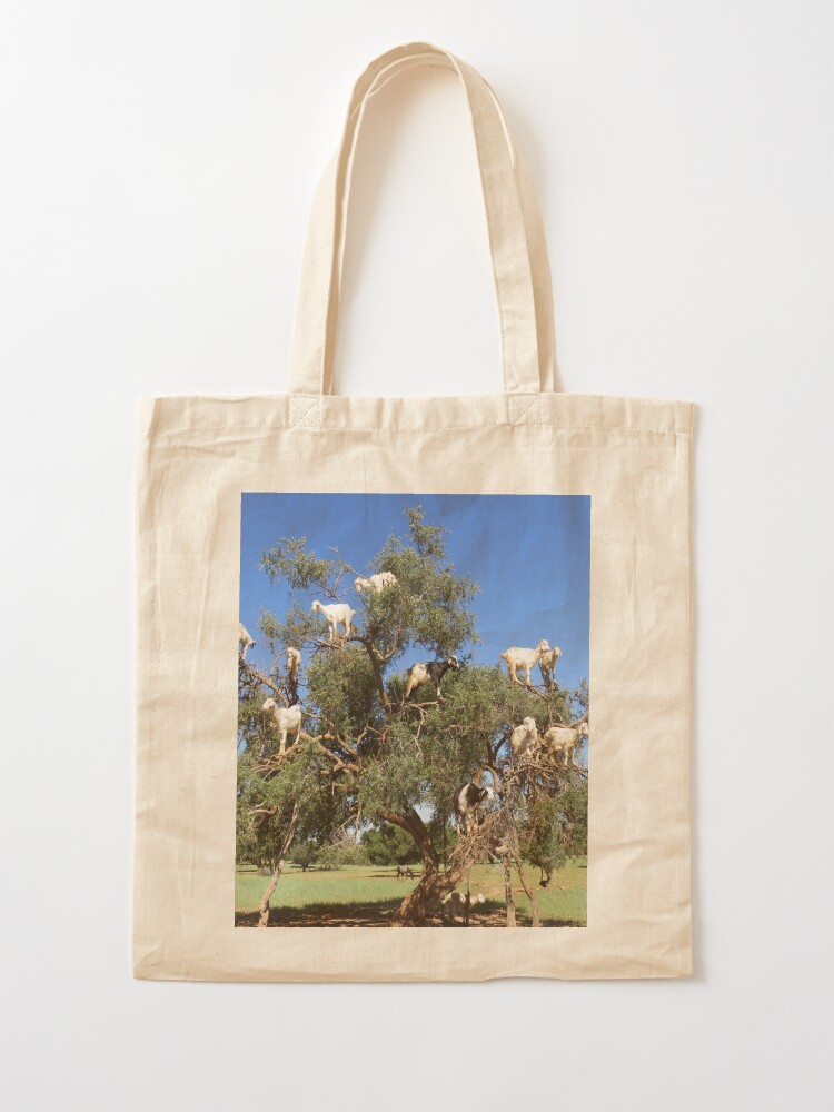 Alternate view of goats in trees Tote Bag