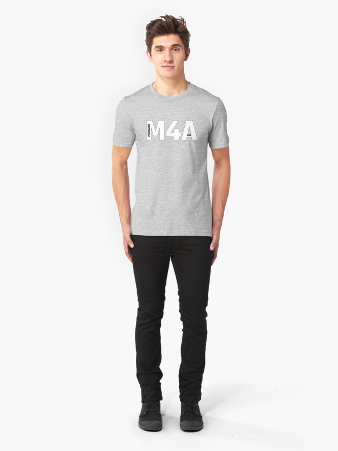 Alternate view of Copy of M4A (Medicare for All) White Acronym with Black Text and Outline Slim Fit T-Shirt