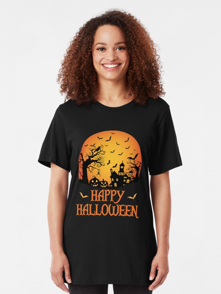 Alternate view of Spooky Scene Halloween Scene Scary Scene Design Slim Fit T-Shirt