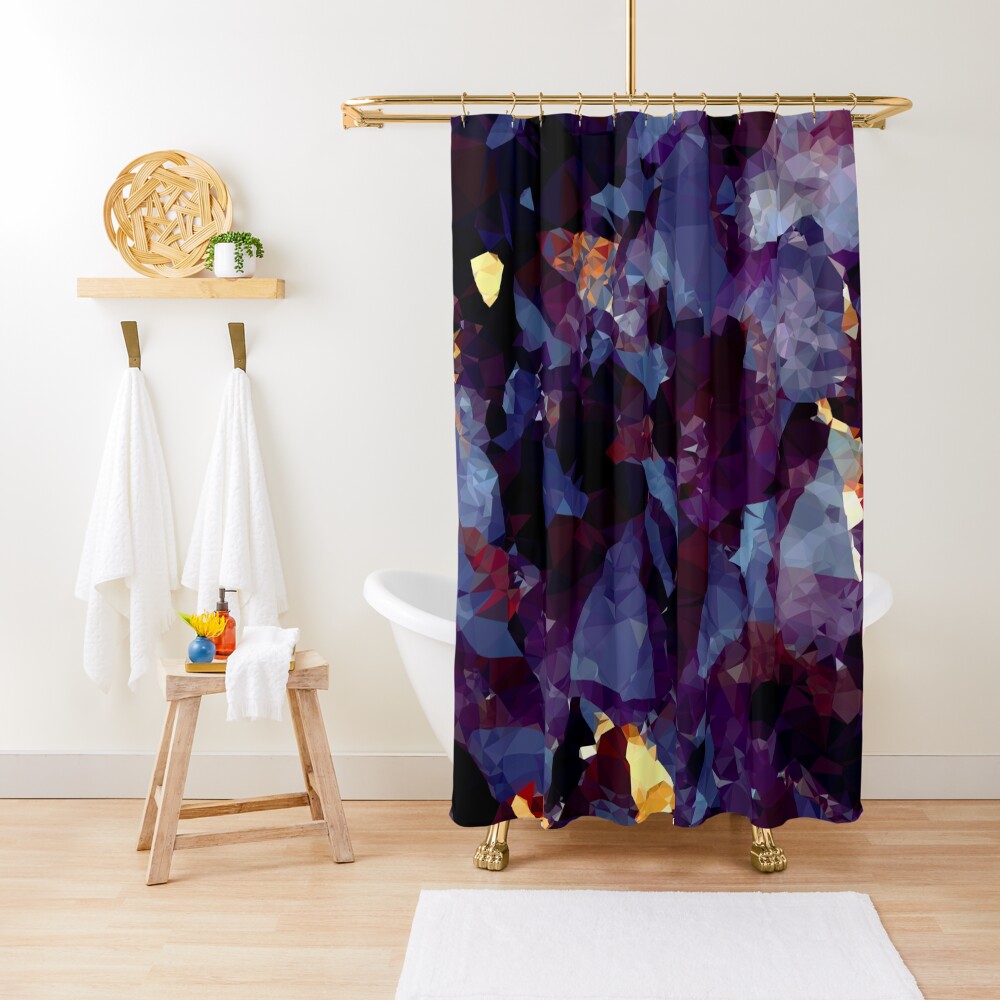 Blue Gold Purple Crystal Low Poly Geometric Triangles Shower Curtain