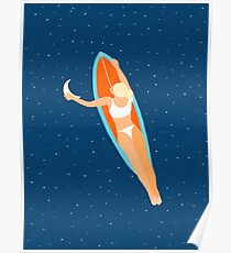 Moon Surfing #illustration #painting Poster