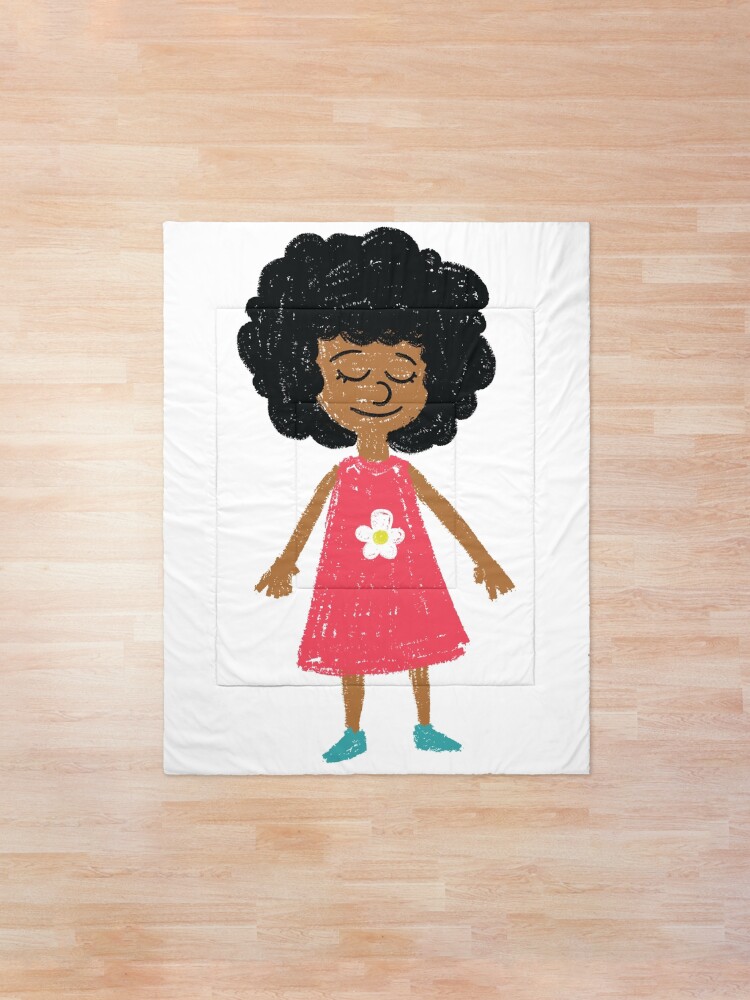 Afro Natural Hair Black Girl Kid Drawing Comforter By Trajeado14