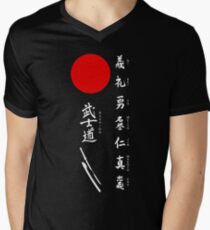 Bushido and Japanese Sun (White text) Men's V-Neck T-Shirt
