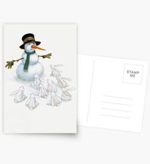 Snowman with Carrot Nose Facing Hungry Bunnies Postcards