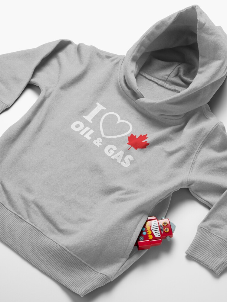 Alternate view of I Love Canadian Oil and Gas Red Heart and Maple Leaf Alberta Pipelines black background MCGA HD HIGH QUALITY ONLINE STORE Toddler Pullover Hoodie