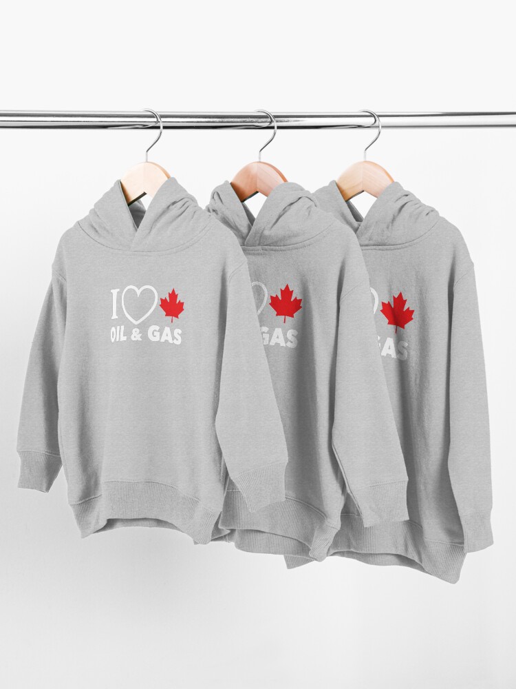 Alternate view of I Love Canadian Oil and Gas Red Heart and Maple Leaf Alberta Pipelines black background MCGA HD HIGH QUALITY ONLINE STORE Toddler Pullover Hoodie