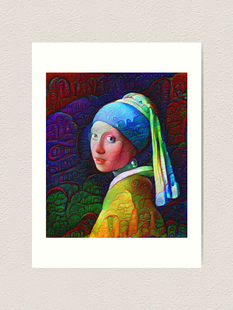 Alternate view of DeepDreamed "Girl with a Pearl Earring" Art Print