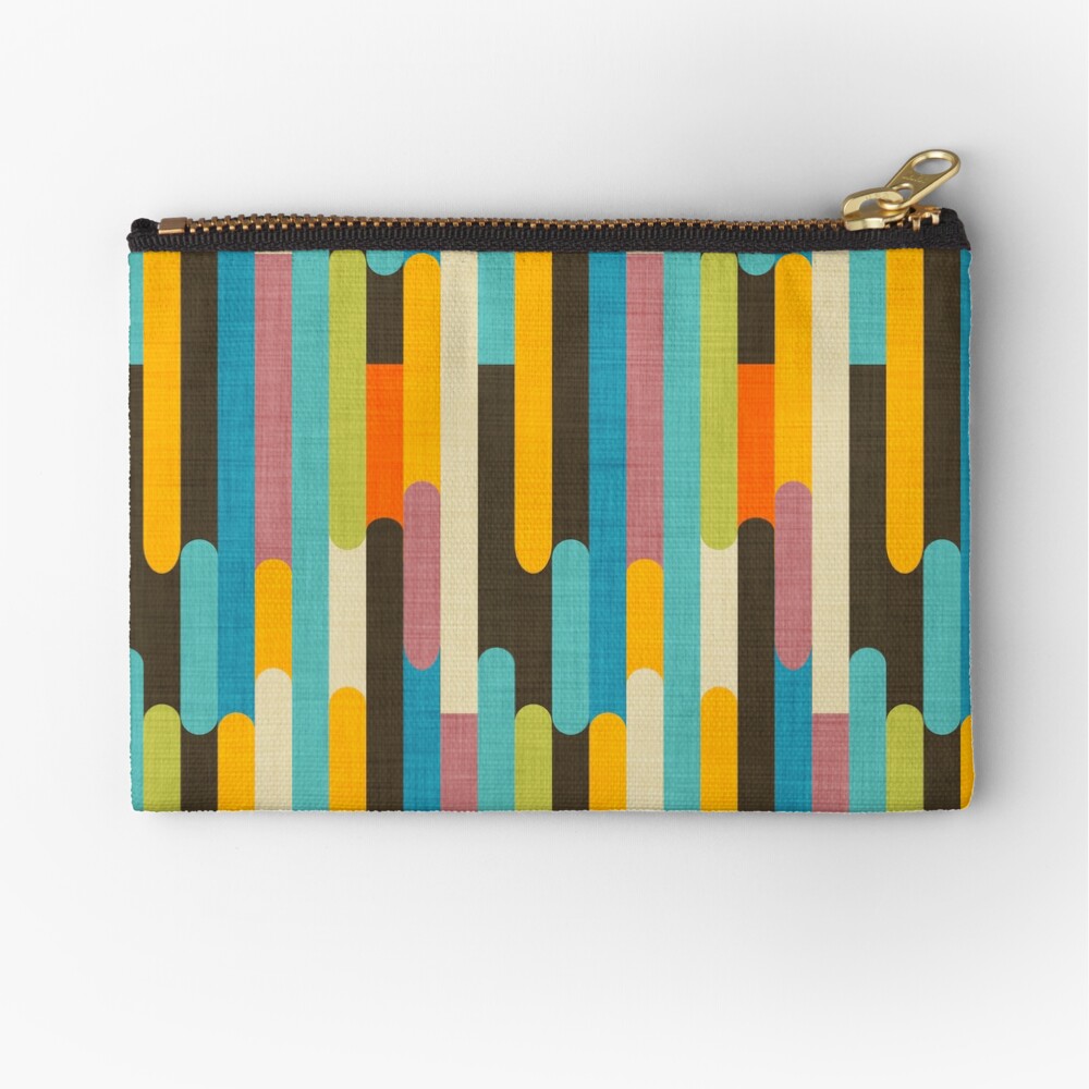 Retro Color Block Popsicle Sticks Blue Zipper Pouch