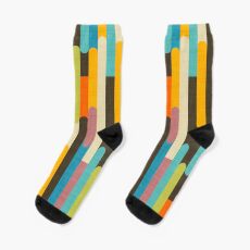 Retro Color Block Popsicle Sticks Blue Socks
