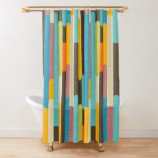 Retro Color Block Popsicle Sticks Blue Shower Curtain