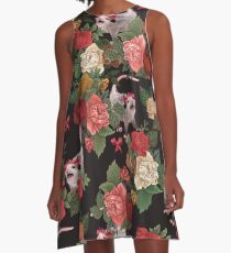 Opossum Blumenmuster A-Linien Kleid