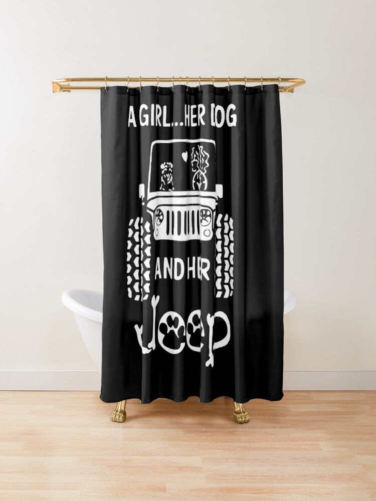 "Easily Distracted By Jeeps And Dogs" Shower Curtain by CynthiaBradtke Redbubble