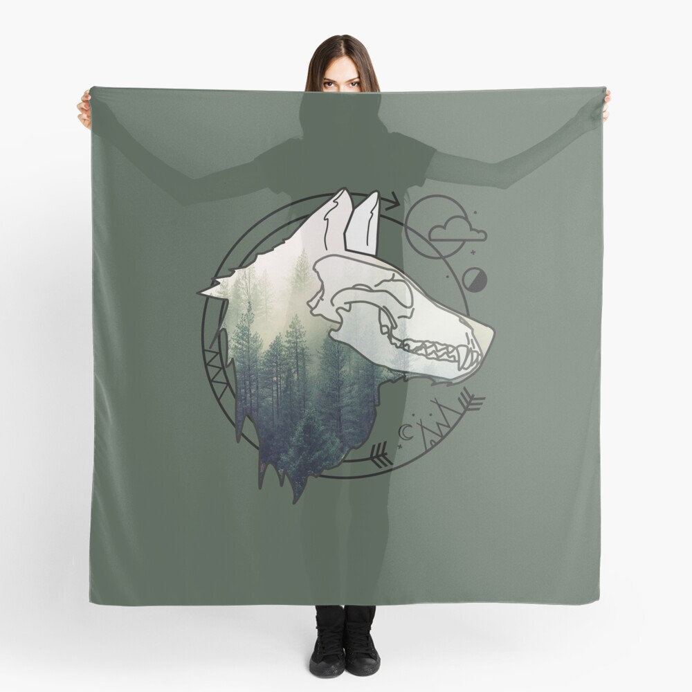 Wolf animal forest totem skull art Scarf