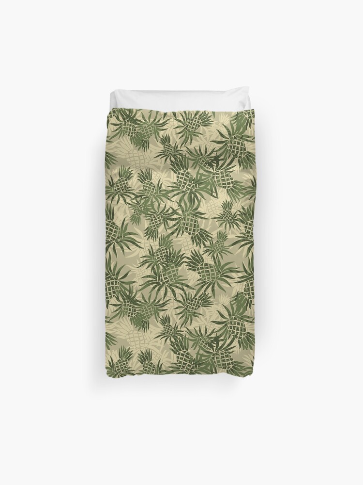 Pineapple Camo Hawaiian Aloha Shirt Print Olive Khaki Duvet