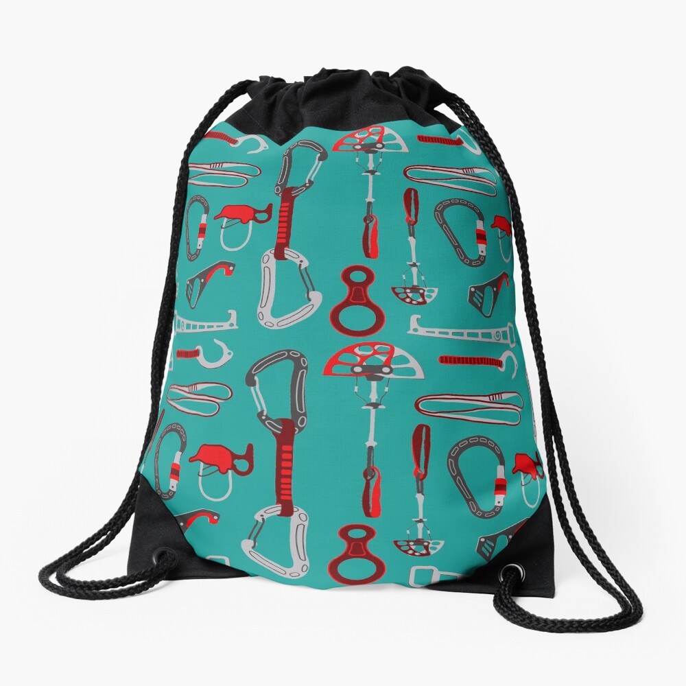 Climbing Equipment Design Pattern Drawstring Bag