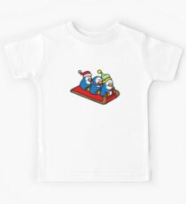 3 winter penguins on a sledge Kids Tee
