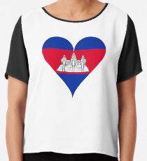 Cambodia Flag Heart Chiffon Top