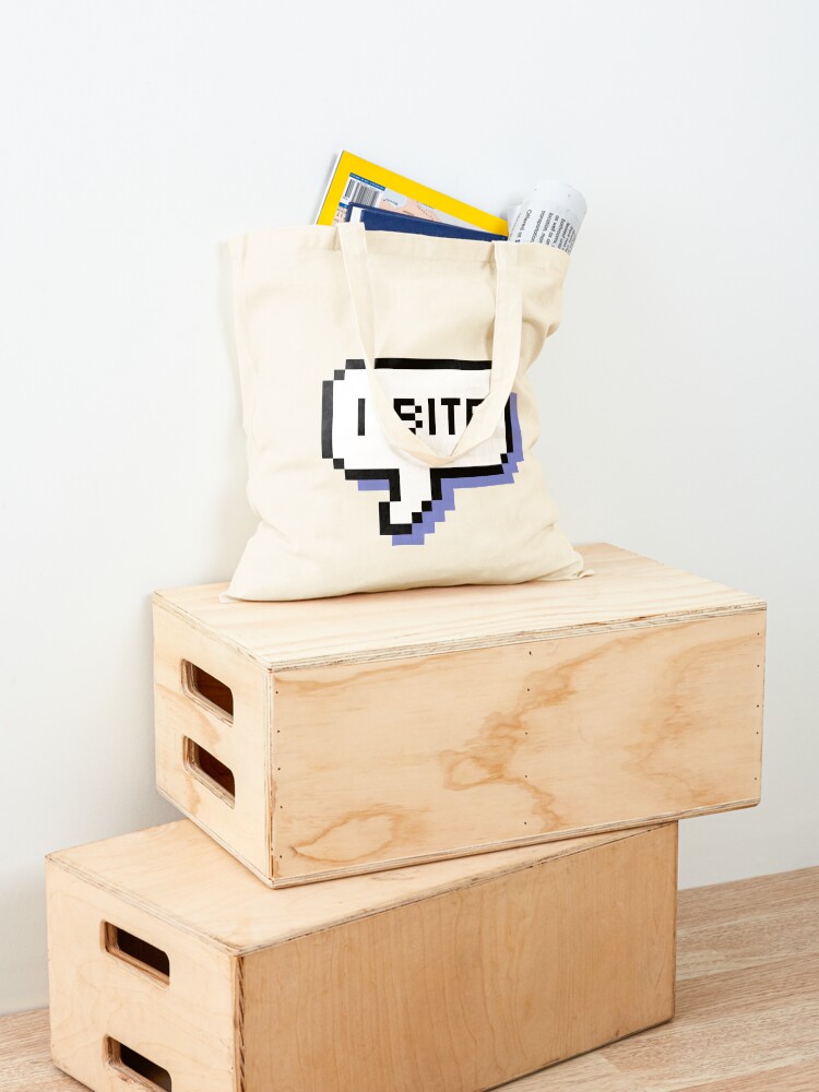 Alternate view of I Bite - Pixel Speech Bubble (Blue) Tote Bag