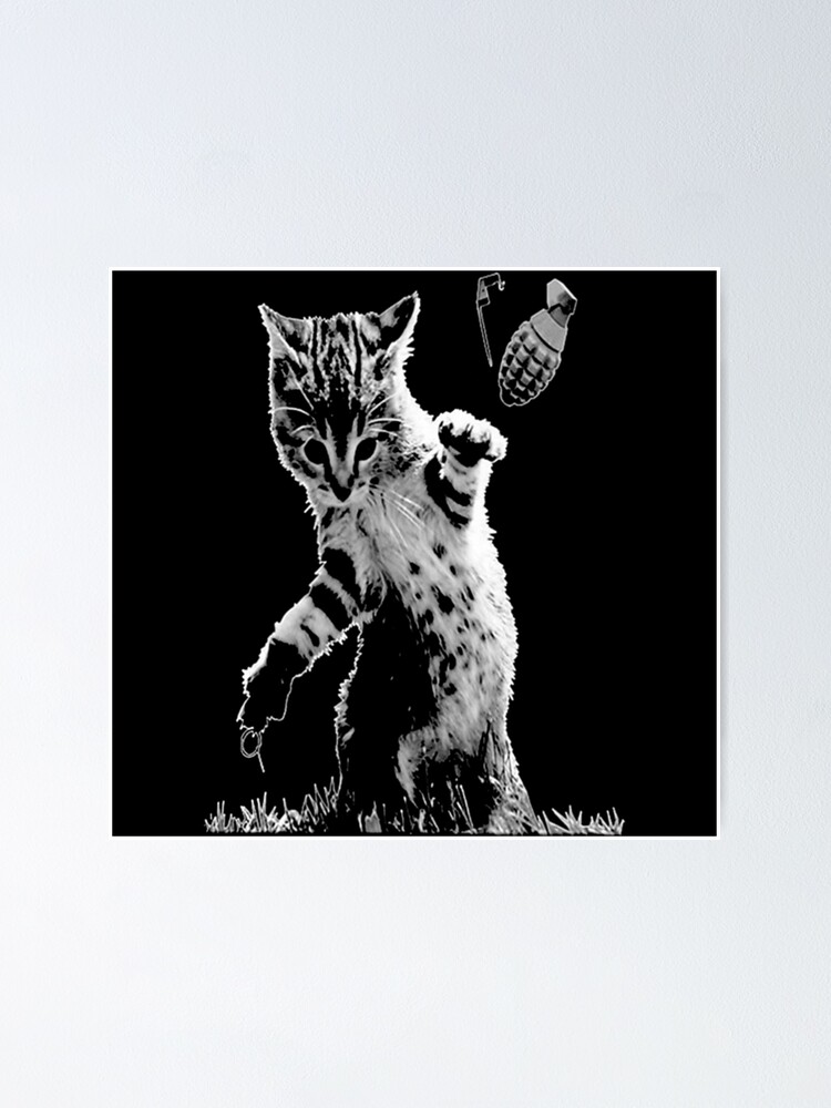 "Catastrophe Cat Throwing Grenade Premium" Poster by GeovannyMra