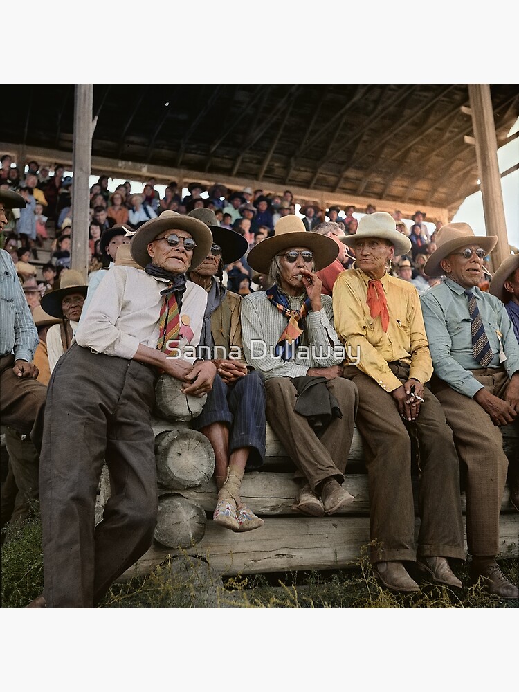 Crow Native Americans watching the rodeo at Crow fair in Montana, 1941 by SannaDullaway