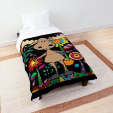 Cute Moose in Flower Garden Art Comforter
