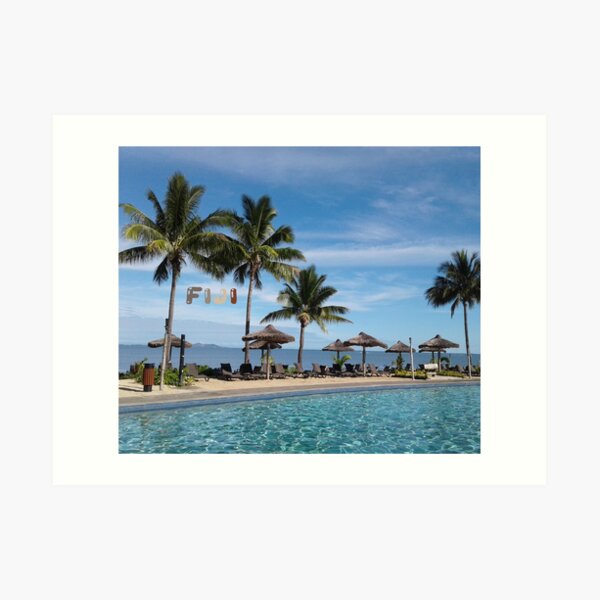FIJI Islands Paradise Palms with Fiji Brown Text Art Print