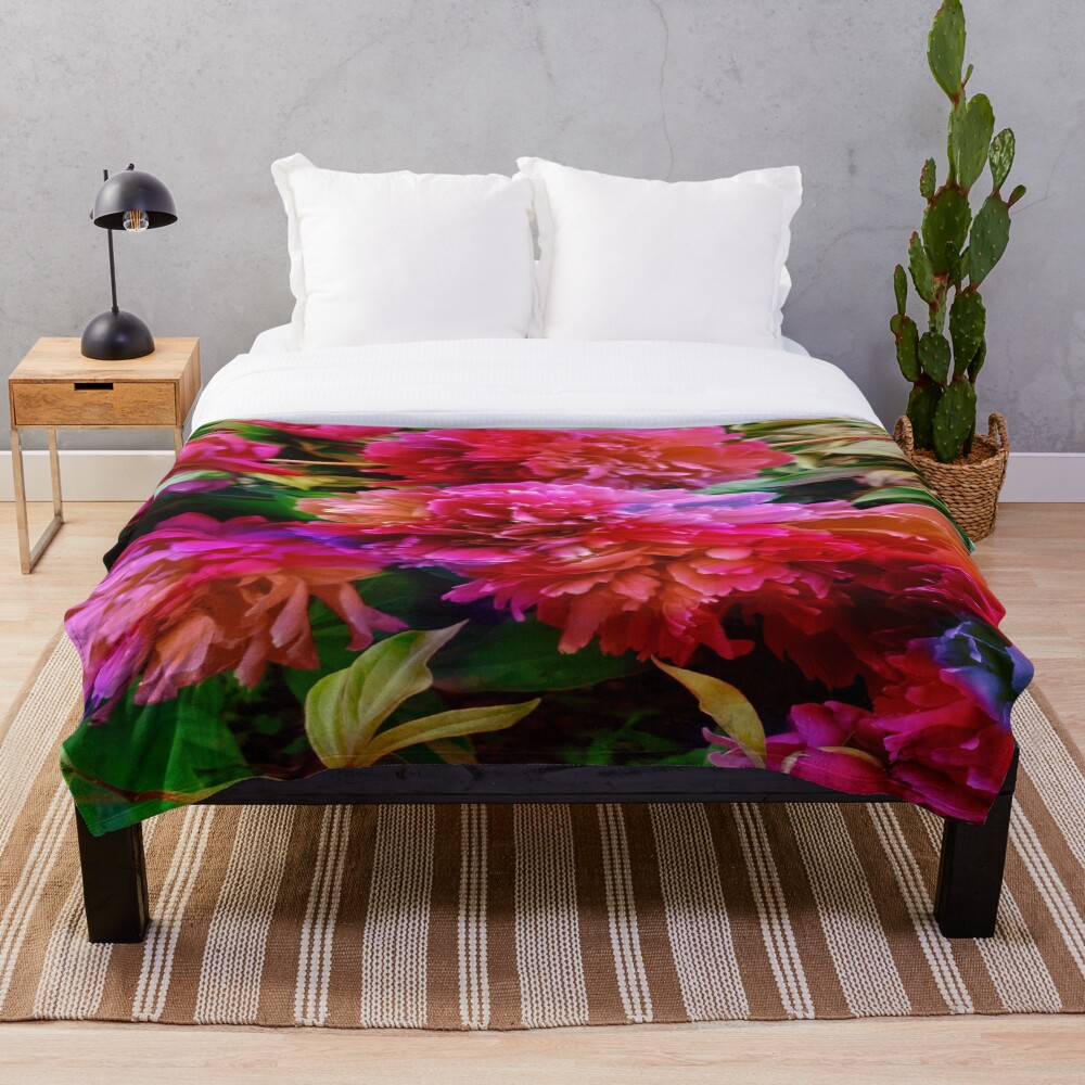 Vintage Pink Peonies on a throw blanket
