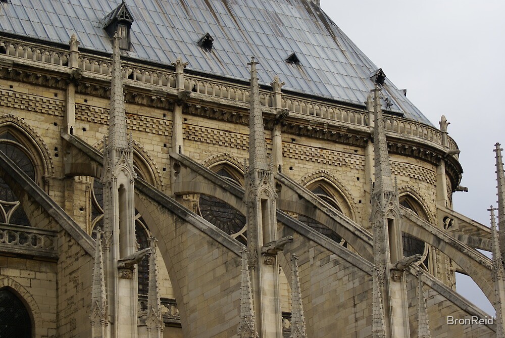"the famous flying buttresses of Notre Dame de Paris, detail" by