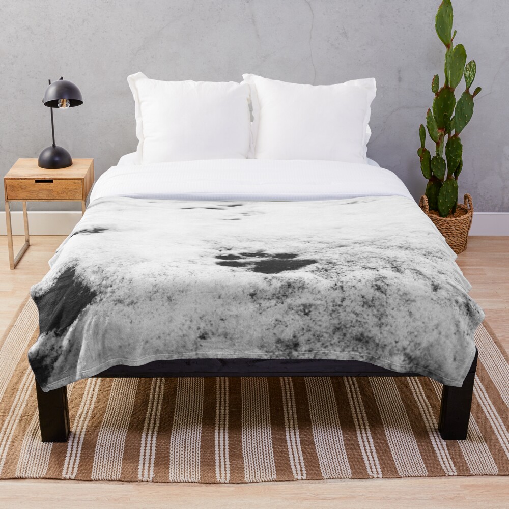 Dog Paw Print - Black And White on a throw blanket
