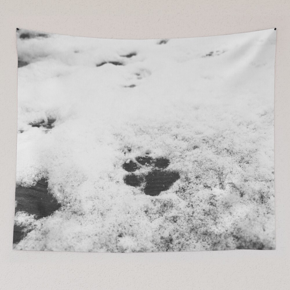 Dog Paw Print - Black And White on a tapestry