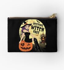 Resting Witch Face Funny Halloween Witch with Pumpkin Zipper Pouch