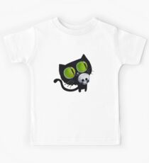 Camiseta para niños Gato negro de Halloween con calavera