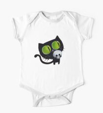 Black Halloween Cat with Skull One Piece - Short Sleeve