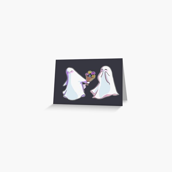 Sweet Ghost Couple With Bouquet of Flowers Spooky Halloween Valentine Greeting Card