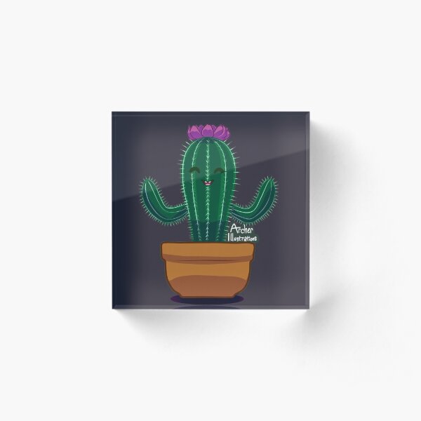 Happy Little Cactus Potted Succulent Acrylic Block