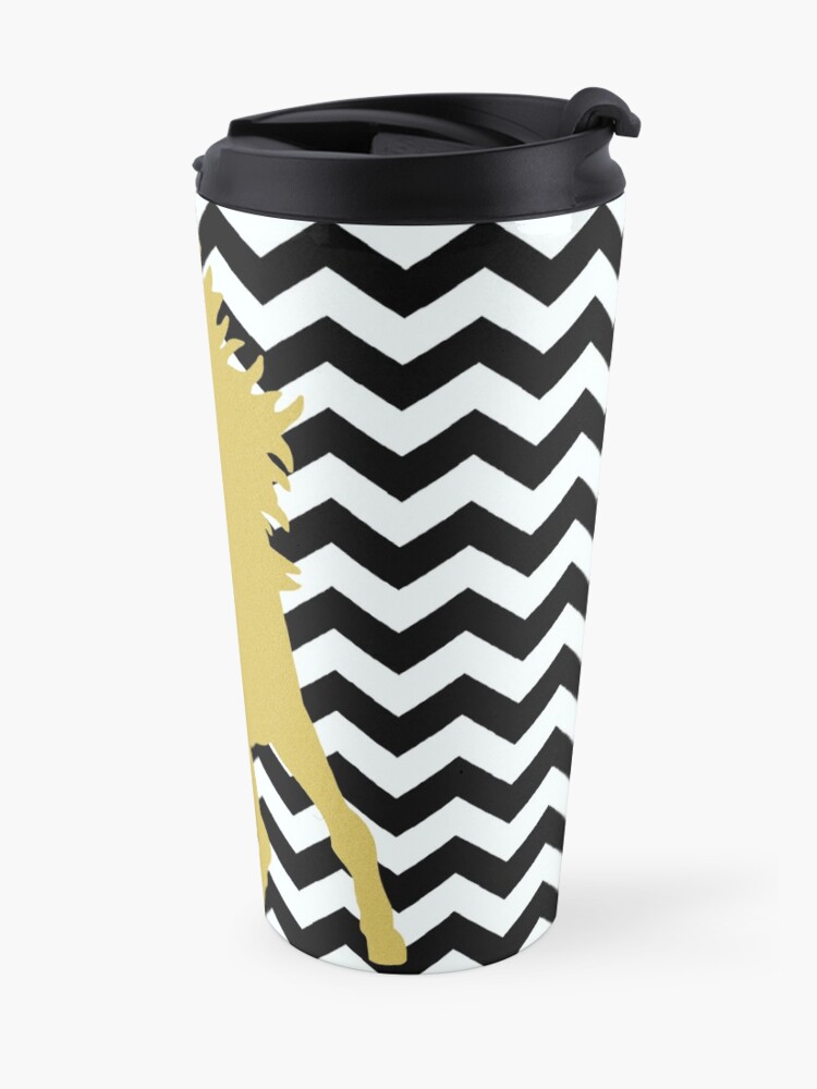 "Black and white chevron with Golden horse" Travel Mug by haroulita