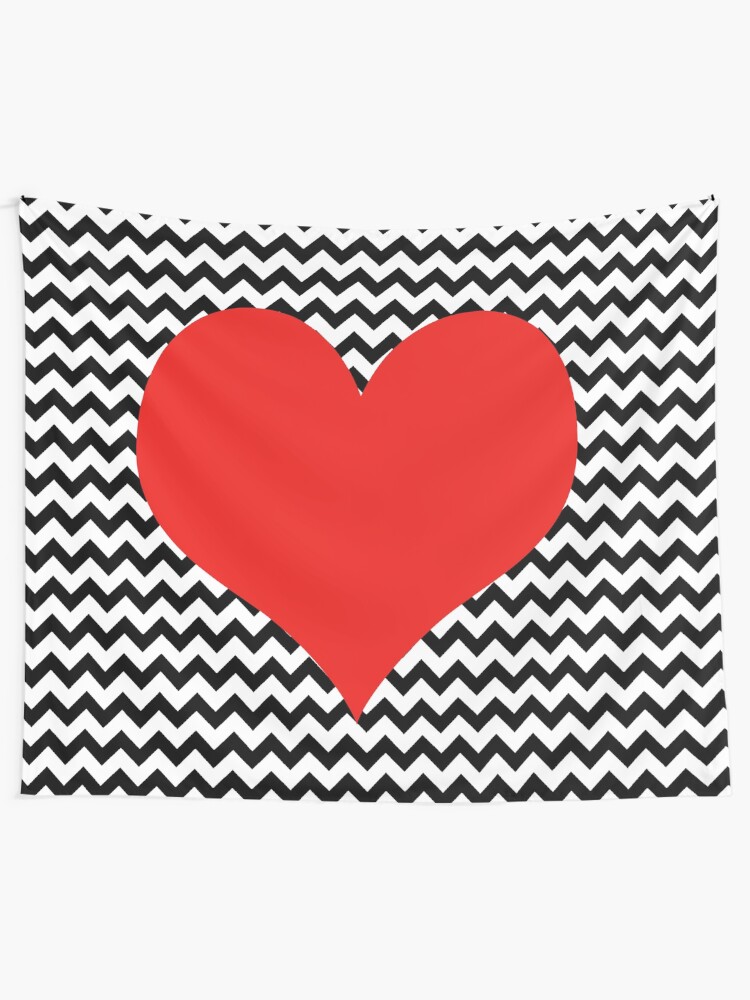"Black and white chevron with Red heart" Wall Tapestry by haroulita