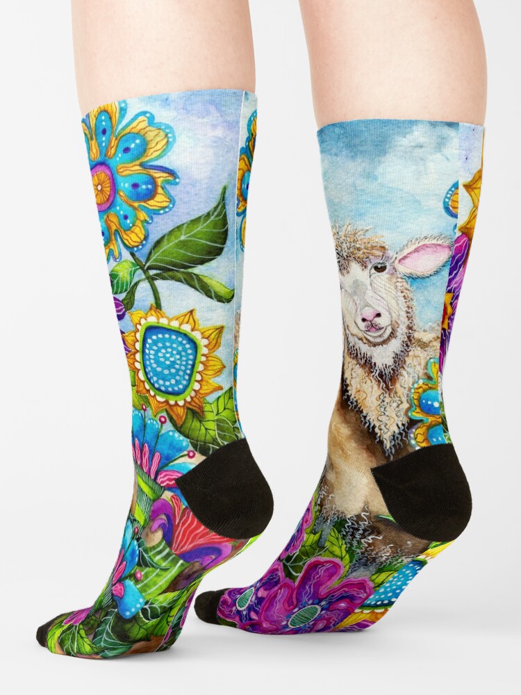 Alternate view of Sheep in the Summer Garden Socks