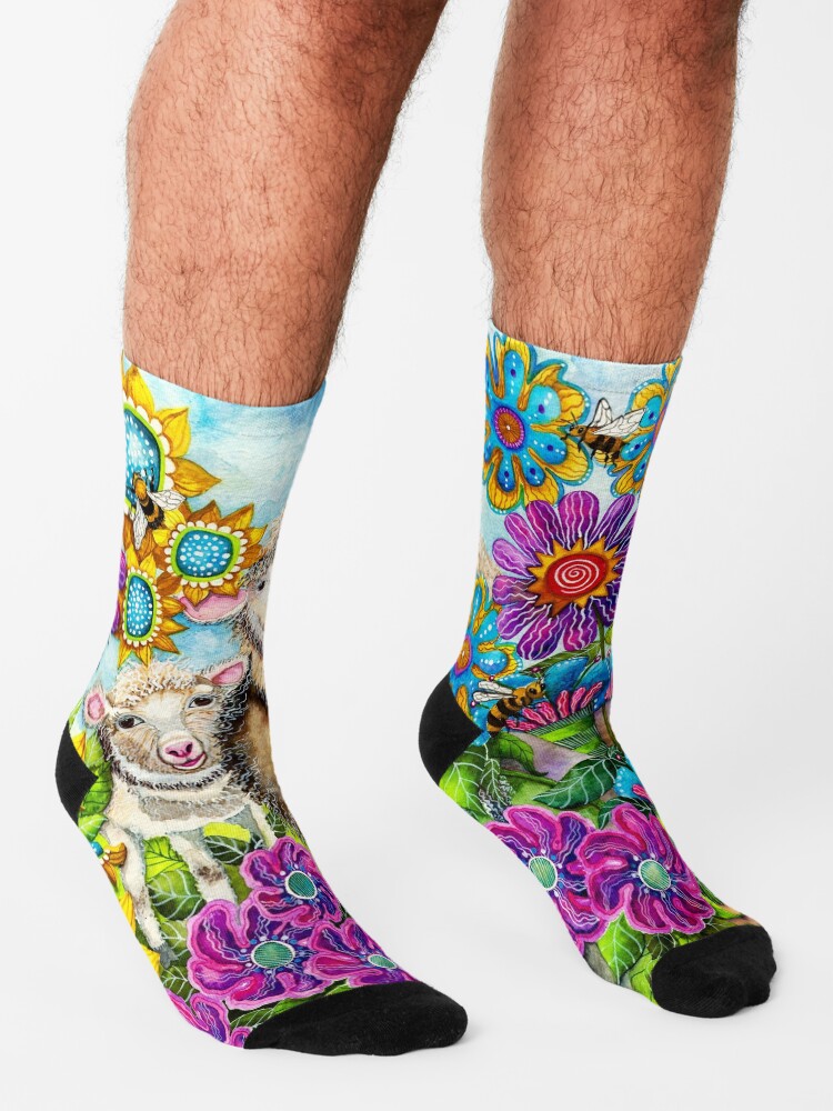 Alternate view of Sheep in the Summer Garden Socks