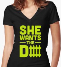 She Wants The D Fence Football Women's Fitted V-Neck T-Shirt