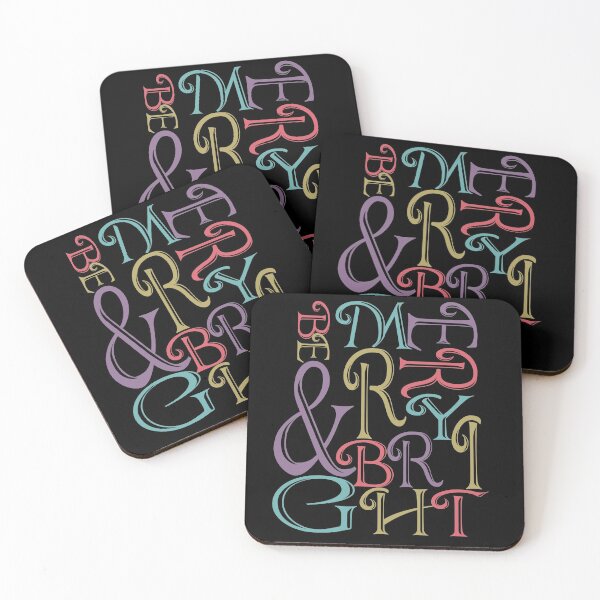 Be Merry and Bright Typography Coasters (Set of 4)