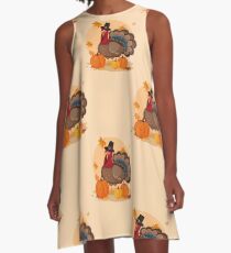 happy thanksgiving pilgrim turkey A-Line Dress