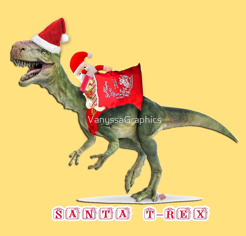 "Santa Claus Dinosaurs T-Rex (by ACCI) with Toy Bag" by VanyssaGraphics